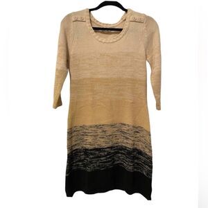 Pink Rose Tan and Black 3/4 Sleeve Knit Sweater‎ Dress Women’s Size Medium